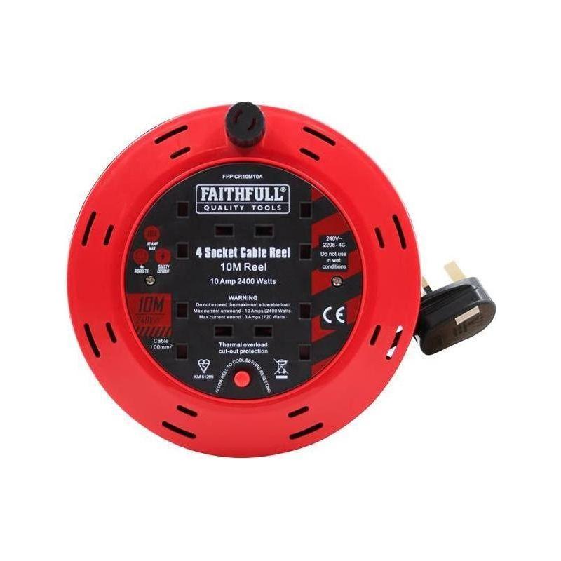 Faithfull Power Plus Cable Reel 240V 10A 4-Socket 10m Faithfull Power Plus - RockBottom Northampton