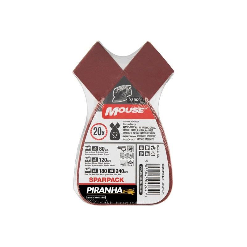 Black + Decker X31029 Mouse Sanding Sheets Assorted (Pack 20) BLACK + DECKER - RockBottom Northampton