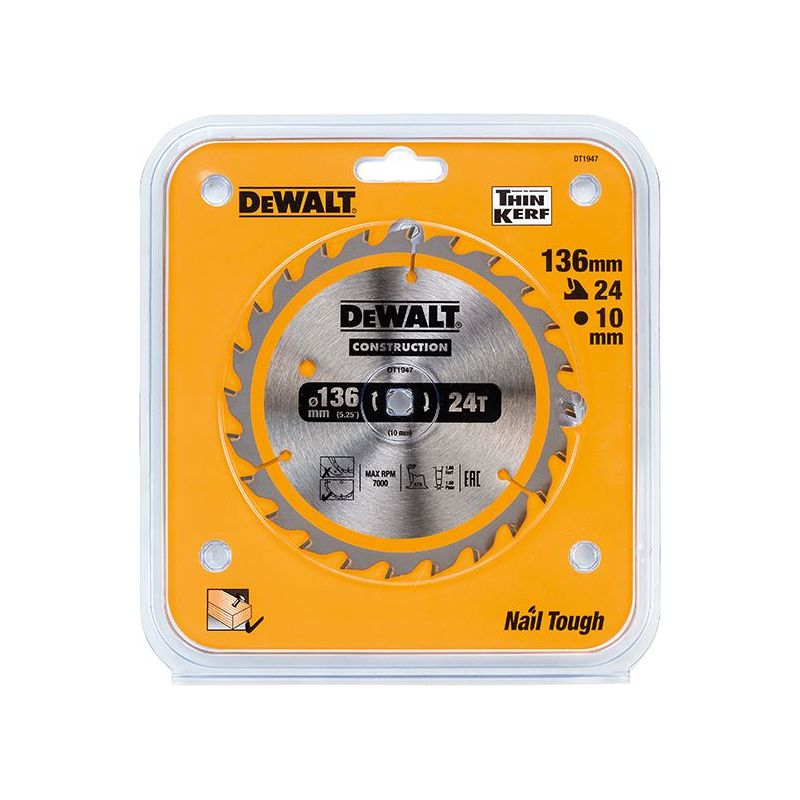 Dewalt Power Tools Cordless Construction Trim Saw Blade 136 x 10mm x 24T DeWALT Power Tools - RockBottom Northampton