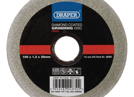 Draper Diamond-Coated Grinding Disc, 100 x 1.2 x 20mm 03352 Draper - Town Tools 