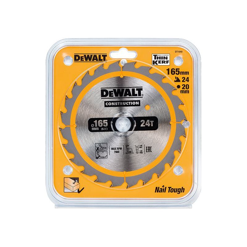Dewalt Power Tools Cordless Construction Trim Saw Blade 165 x 20mm x 24T DeWALT Power Tools - RockBottom Northampton