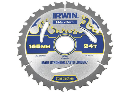 Irwin® Weldtec Circular Saw Blade 165 x 30mm x 24T ATB IRWIN® - RockBottom Northampton