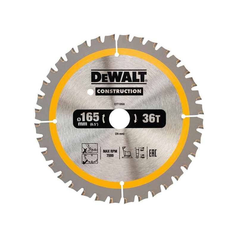 Dewalt Power Tools Cordless Construction Trim Saw Blade 165 x 20mm x 36T DeWALT Power Tools - RockBottom Northampton
