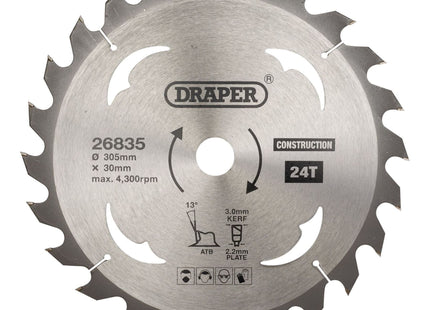 Draper TCT Construction Circular Saw Blade, 305 x 30mm, 24T 26835 Draper - Town Tools 
