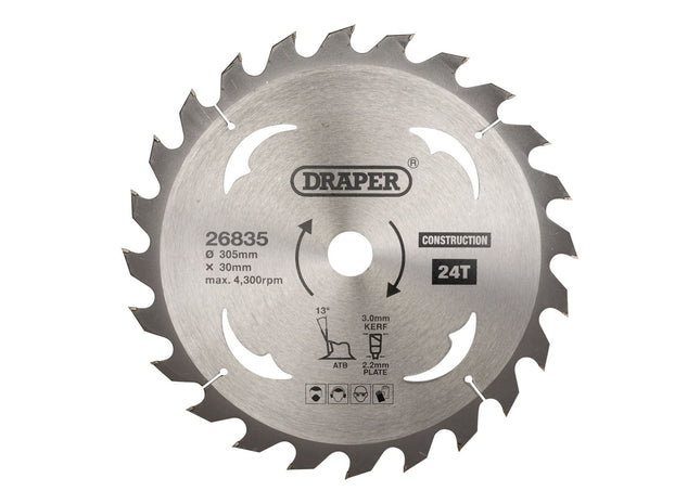Draper TCT Construction Circular Saw Blade, 305 x 30mm, 24T 26835 Draper - Town Tools 