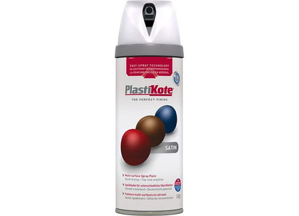 Plastikote Twist & Spray Satin White 400ml PlastiKote - RockBottom Nothampton