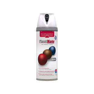 Plastikote Twist & Spray Satin White 400ml PlastiKote - RockBottom Nothampton