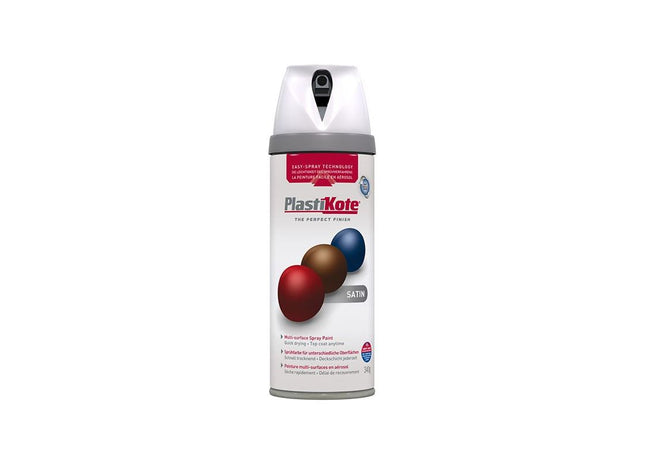 Plastikote Twist & Spray Satin White 400ml PlastiKote - RockBottom Nothampton