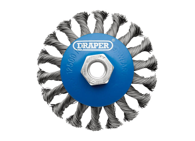 Draper Steel Bevelled Twist-Knot Wire Wheel Brush, 100mm, M14 Draper - Town Tools