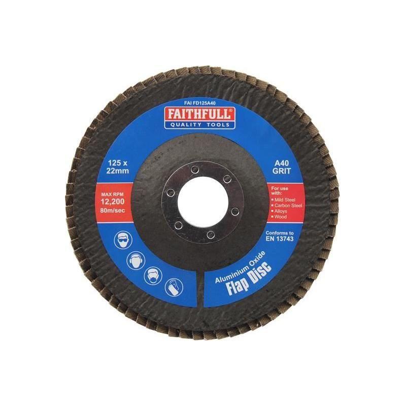 Faithfull Aluminium Oxide Flap Disc 125 x 22mm 40 Grit Faithfull - RockBottom Northampton
