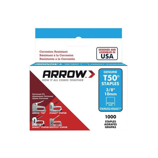 Arrow T50 Staples Stainless Steel 506SS 10mm (3/8in) (Box 1000) Arrow - RockBottom Northampton 