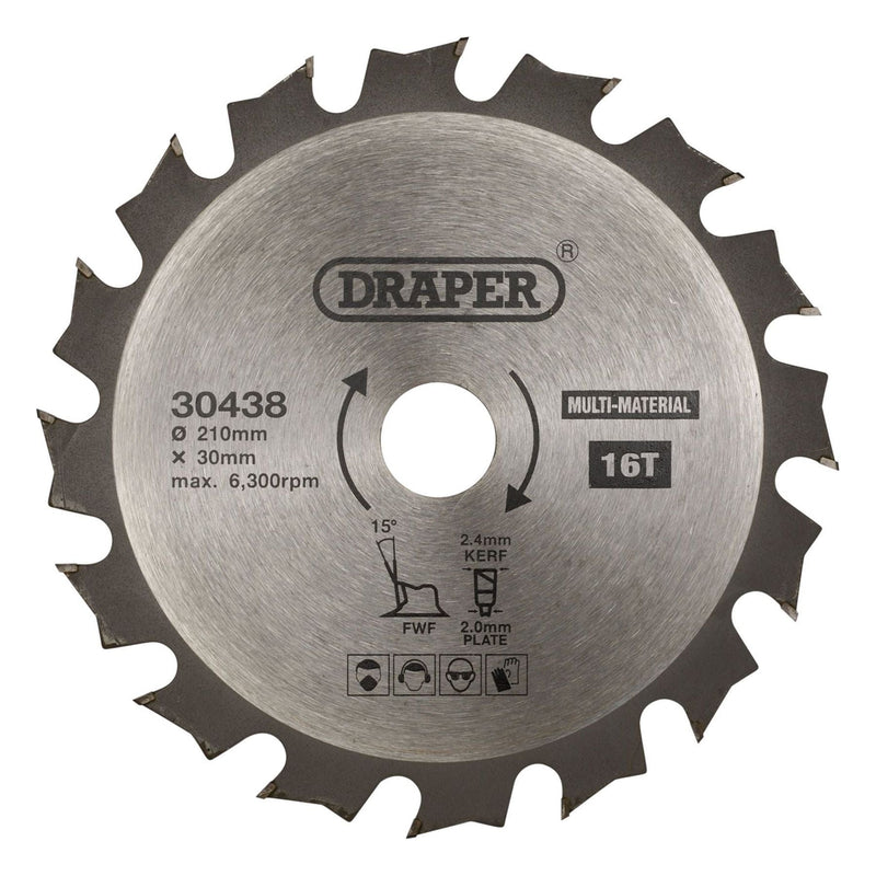 Draper TCT Multi-Purpose Circular Saw Blade, 210 x 30mm, 16T 30438 Draper - Town Tools 