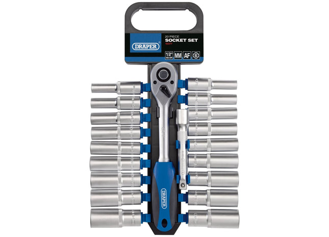 Draper Combined MM/AF Deep Socket and Ratchet Set, 1/2" Sq. Dr. (20 Piece) 16377 Draper - Town Tools 