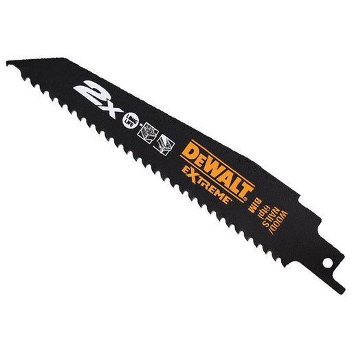 Dewalt Power Tools 2X Life Wood & Nail Reciprocating Blade 152mm x 6 TPI Pack of 5 DeWALT Power Tools - RockBottom Northampton