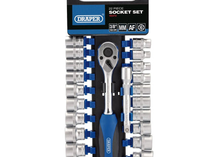 Draper Combined MM/AF Socket and Ratchet Set, 3/8" Sq. Dr. (22 Piece) 16373 Draper - Town Tools 