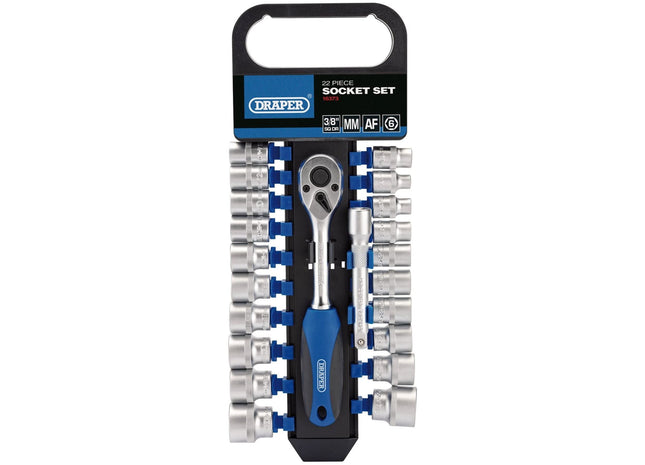 Draper Combined MM/AF Socket and Ratchet Set, 3/8" Sq. Dr. (22 Piece) 16373 Draper - Town Tools 