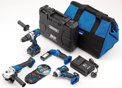 Draper D20 20V Workshop Kit, 1 x 3.0Ah Battery, 1 x 4.0Ah Battery, 1 x Fast Char Draper - Town Tools 