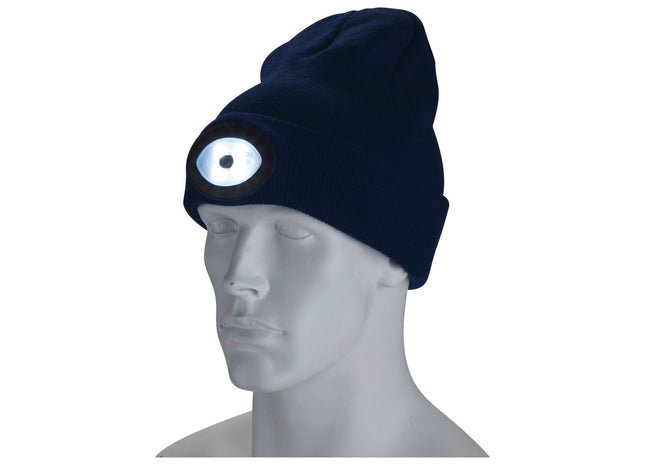 Draper Beanie Hat with Rechargeable Torch, One Size, 1W, 100 Lumens, Navy Blue Draper - Town Tools 