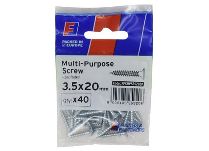 ForgeFix Multi-Purpose Pozi Screw CSK ST ZP 3.5 x 20mm ForgePack 40 ForgeFix - RockBottom Northampton