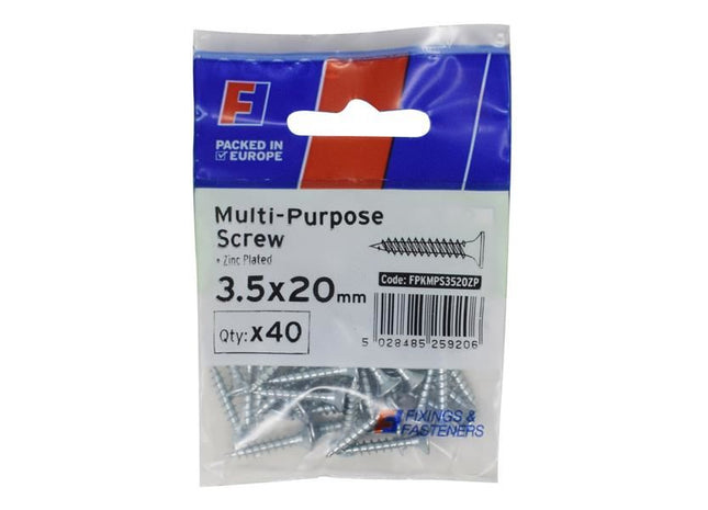 ForgeFix Multi-Purpose Pozi Screw CSK ST ZP 3.5 x 20mm ForgePack 40 ForgeFix - RockBottom Northampton