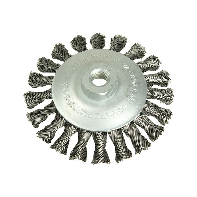 Lessmann Conical Knot Brush 100mm M10 Bore, 0.50 Steel Wire Lessmann - RockBottom Northampton