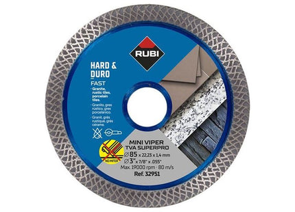 Rubi Tiling Tools TVA 85 SUPERPRO Mini Turbo Viper Diamond Blade 85mm RUBI TILING TOOLS - RockBottom Nothampton