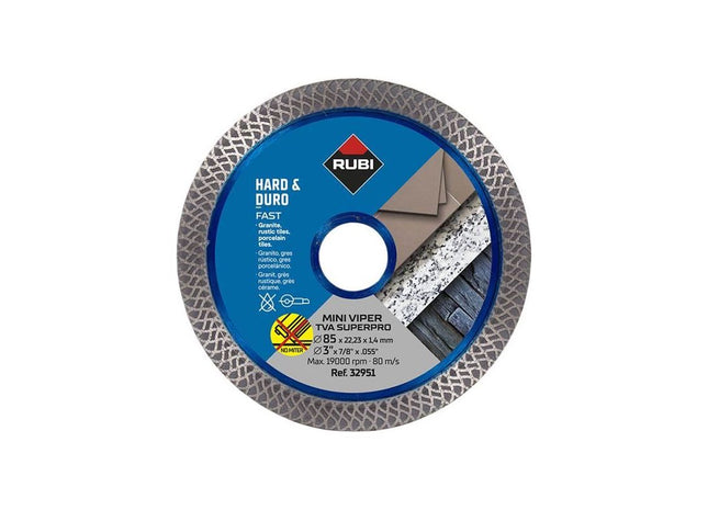 Rubi Tiling Tools TVA 85 SUPERPRO Mini Turbo Viper Diamond Blade 85mm RUBI TILING TOOLS - RockBottom Nothampton
