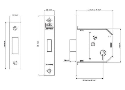 Union ES-DL Essentials 3 Lever Mortice Deadlock Chrome 65mm 2.5in Visi UNION - RockBottom Northampton