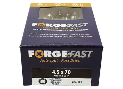Forgefix ForgeFast Pozi Compatible Elite Performance Wood Screw ZY 4.5 x 70 mm Box 100 ForgeFix - RockBottom Northampton