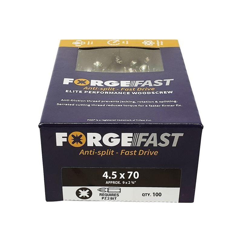 Forgefix ForgeFast Pozi Compatible Elite Performance Wood Screw ZY 4.5 x 70 mm Box 100 ForgeFix - RockBottom Northampton