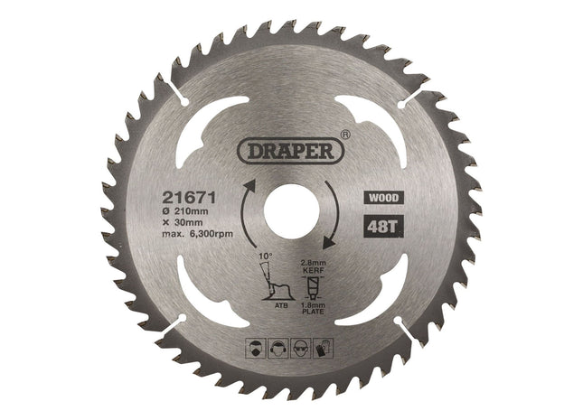 Draper TCT Circular Saw Blade for Wood, 210 x 30mm, 48T 21671 Draper - Town Tools 