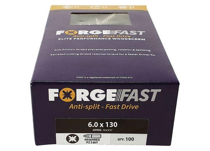 Forgefix ForgeFast Pozi Compatible Elite Performance Wood Screw ZY 6.0 x 130mm Box 100 ForgeFix - RockBottom Northampton