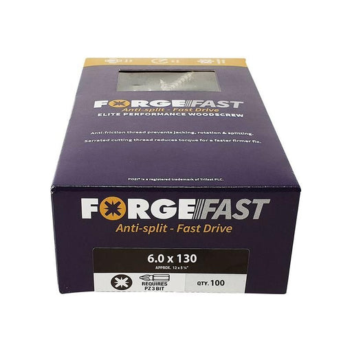 Forgefix ForgeFast Pozi Compatible Elite Performance Wood Screw ZY 6.0 x 130mm Box 100 ForgeFix - RockBottom Northampton