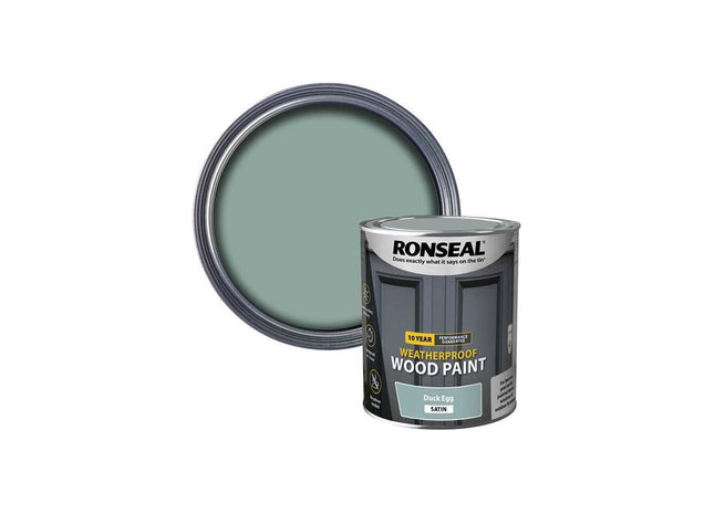 Ronseal 10 Year Weatherproof Wood Paint Duck Egg Blue Satin 750ml Ronseal - RockBottom Nothampton
