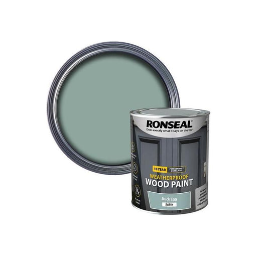 Ronseal 10 Year Weatherproof Wood Paint Duck Egg Blue Satin 750ml Ronseal - RockBottom Nothampton