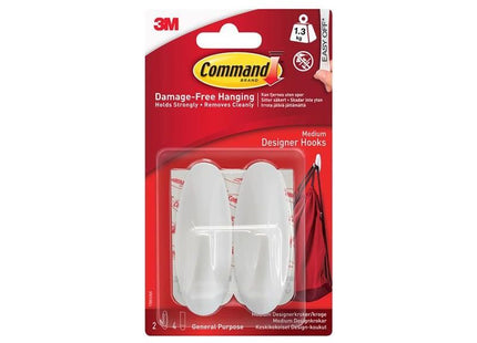 Command™ Medium White Designer Hooks (Pack 2) Command™ - RockBottom Northampton