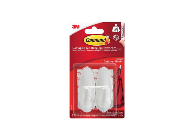 Command™ Medium White Designer Hooks (Pack 2) Command™ - RockBottom Northampton