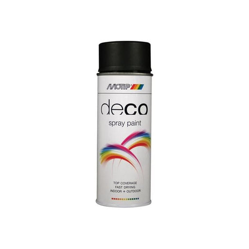 Motip® Deco Spray Paint Satin Matt RAL 9005 Deep Black 400ml MOTIP® - RockBottom Northampton