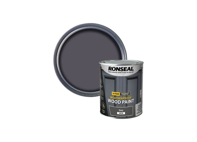 Ronseal 10 Year Weatherproof Wood Paint Grey Satin 750ml Ronseal - RockBottom Nothampton