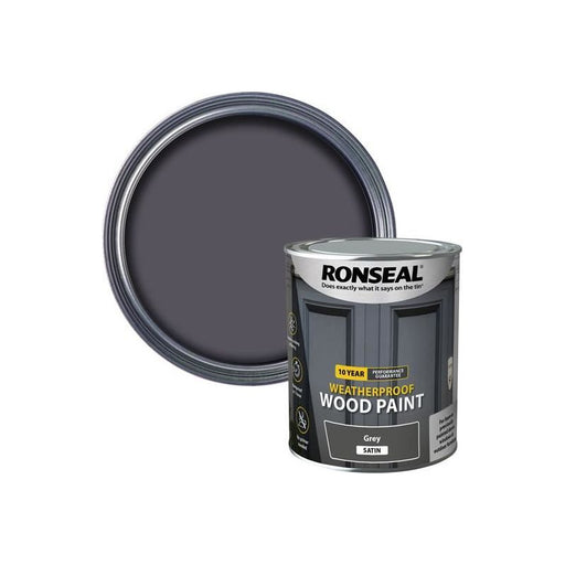 Ronseal 10 Year Weatherproof Wood Paint Grey Satin 750ml Ronseal - RockBottom Nothampton