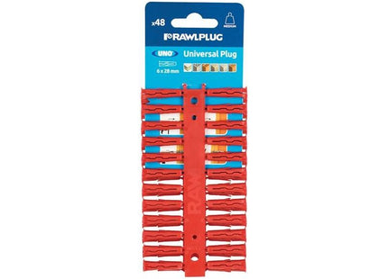 Rawlplug Red UNO® Plugs 6 x 28mm (Card 48) Rawlplug - RockBottom Nothampton