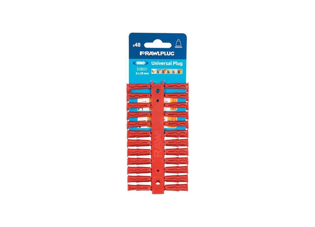 Rawlplug Red UNO® Plugs 6 x 28mm (Card 48) Rawlplug - RockBottom Nothampton