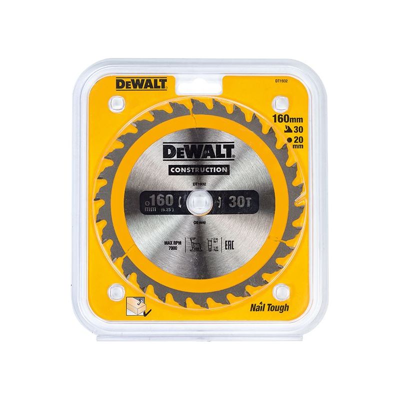 Dewalt Power Tools Portable Construction Circular Saw Blade 160 x 20mm x 30T DeWALT Power Tools - RockBottom Northampton