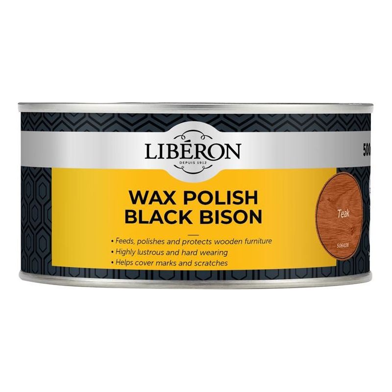 Liberon Black Bison Wax Paste Teak 500ml Liberon - RockBottom Northampton