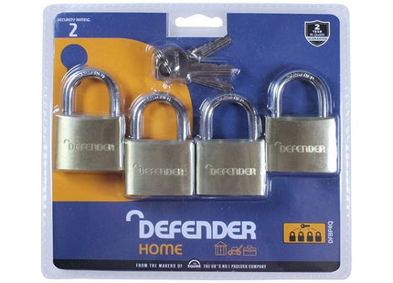 Defender Brass Padlock Quad Pack 40mm DEFENDER - RockBottom Northampton
