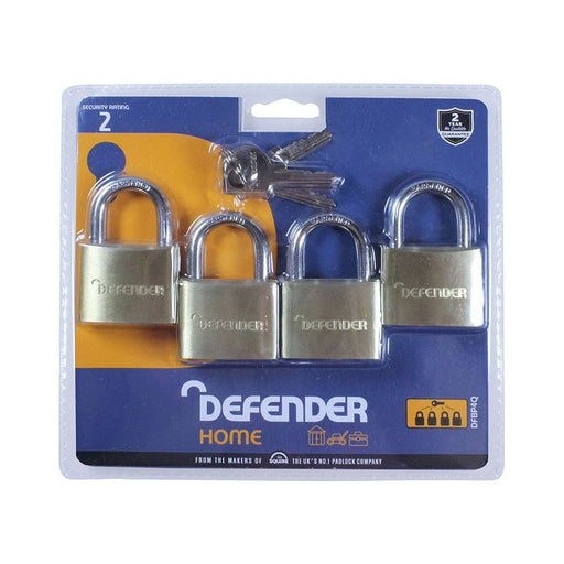 Defender Brass Padlock Quad Pack 40mm DEFENDER - RockBottom Northampton