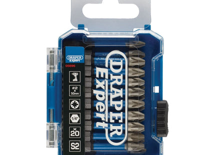 Draper Expert PZ-Type Impact Screwdriver Bits, No.2 x 50mm, 1/4" Hex (Pack of 20 Draper - Town Tools 