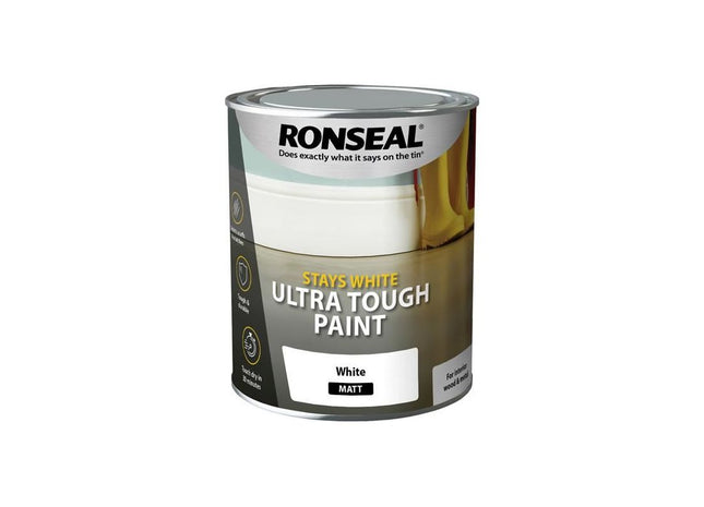 Ronseal Stays White Ultra Tough Paint Matt White 750ml Ronseal - RockBottom Nothampton