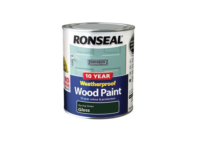 Ronseal 10 Year Weatherproof Wood Paint Racing Green Gloss 750ml Ronseal - RockBottom Nothampton