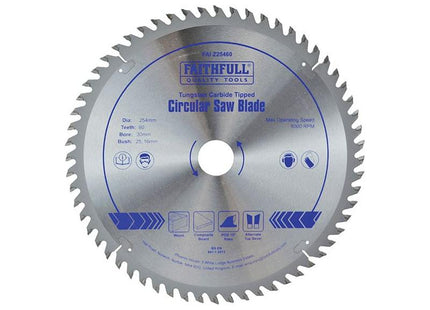 Faithfull TCT Circular Saw Blade 254 x 30mm x 60T POS Faithfull - RockBottom Northampton